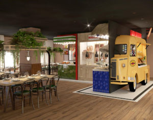 La salle de restaurant du Rocky Pop Flaine et son décor Food-Truck