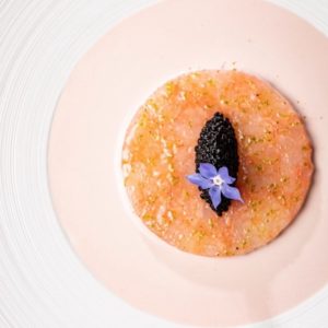 Langoustines, Crème au Vinaigre de Framboise et Caviar Osciètre « Kaviari » de Deckert