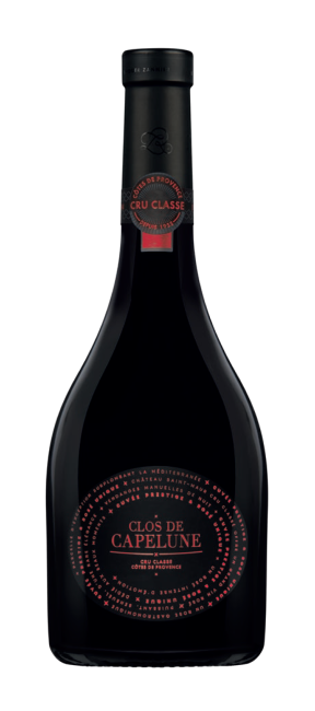 Sur fond blanc, la bouteille de vin rouge Capelune.