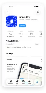 capture d’écran de l’application Invoxia GPS sur l’App Store affichant les fonctionnalités principales