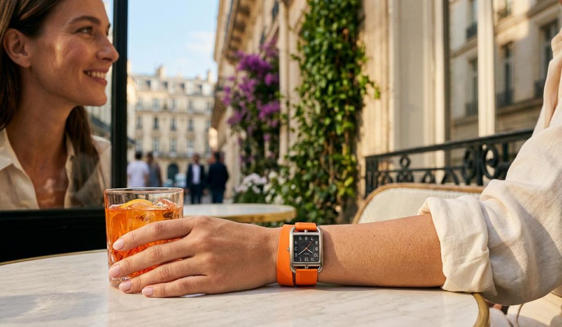 FreshMagazine - La montre Hermès Cape Cod se réinvente en titane avec un cadran noir et un bracelet aux couleurs de l'été