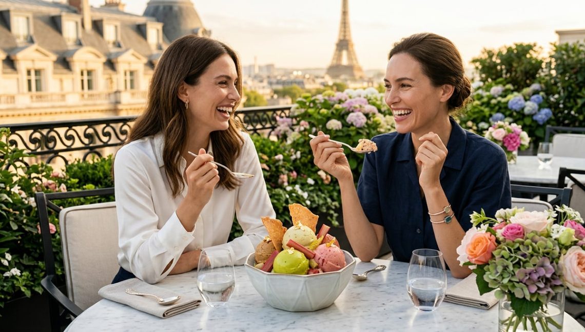 Au Peninsula Paris, ces glaces signées Pomellato déclinent la collection Nudo en bergamote, rhubarbe et amaretti