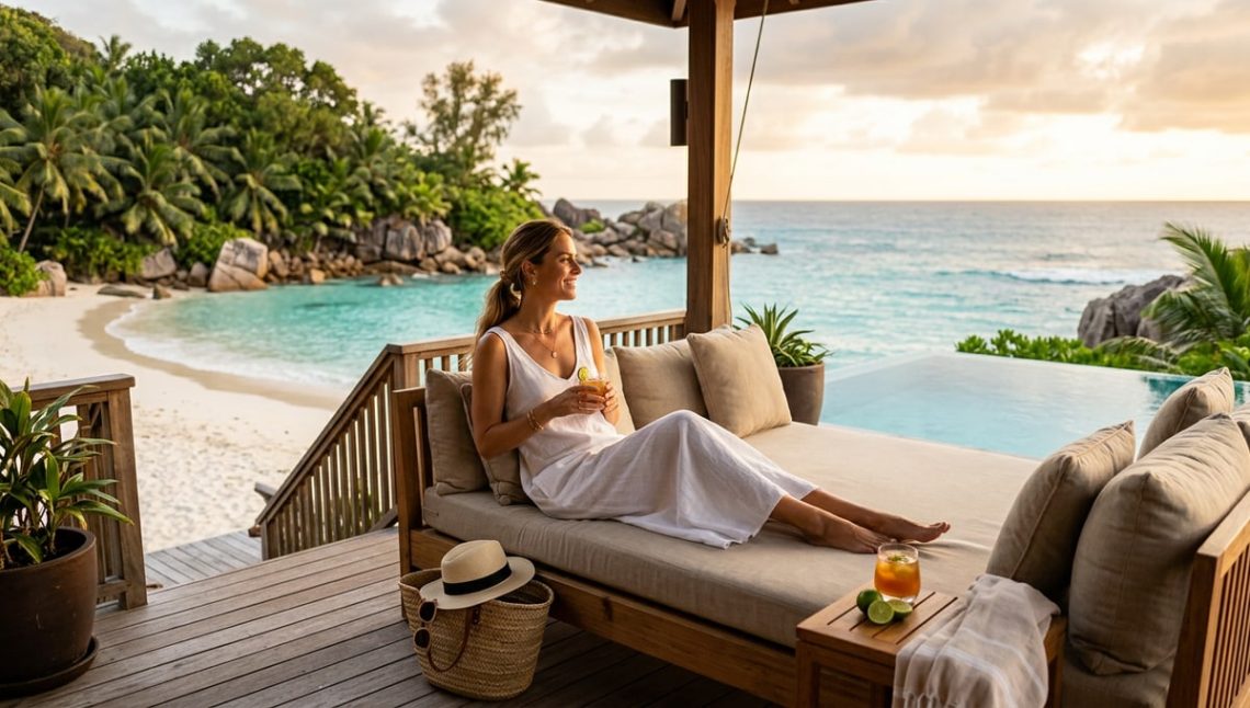 Aux Seychelles, cette île confidentielle abrite un lodge où les villas s'ouvrent sur une plage privée