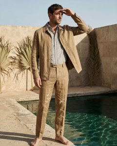 Shacket court couleur sable pour homme avec col