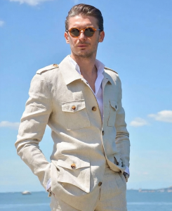 Shacket léger en lin beige avec épaulettes