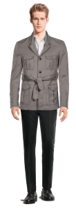 Shacket homme gris clair à revers avec ceinture