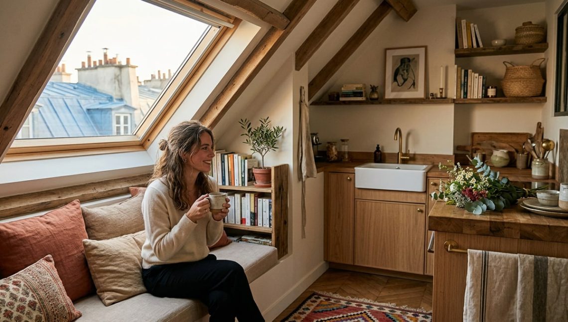 Maison Kyka transforme 22 m² à Paris en vraie maison de campagne sous les toits