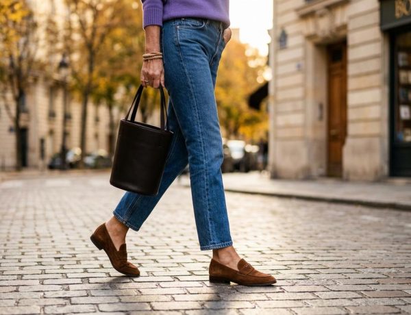 FreshMagazine - Les mocassins en daim Prada de Sophie Davant sont les chaussures plates les plus chics de l'automne
