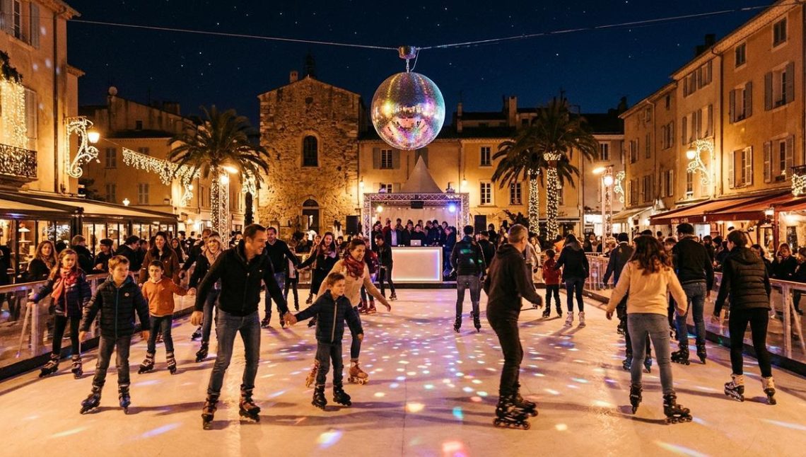FreshMagParis - À Saint-Tropez, on troque les patins à glace contre des rollers sous une boule à facettes, place du XVe Corps, dès le 5 décembre